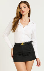 Briannon Shirt - Long Sleeve Fitted Collared Button Up Shirt in White