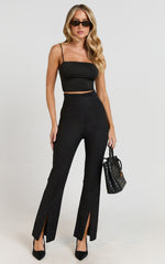 Brienne Pants - High Rise Split Hem Slim Pants in Black