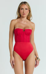 Brigitte Bodysuit - Sweetheart Paneled Bodysuit in Red