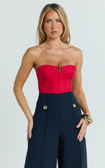 Brigitte Bodysuit - Sweetheart Paneled Bodysuit in Red