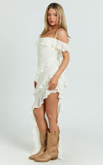 Brigitte Maxi Dress - Halter Off Shoulder Georgette Ruffle Tiered Dress in Cream