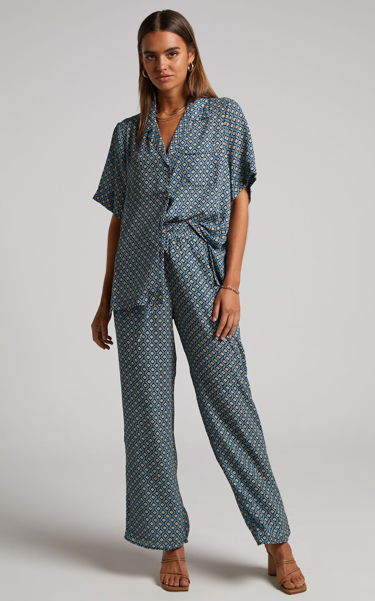 Brunita Pants - Mid Waisted Relaxed Elastic Waist Pants in Tile Geo