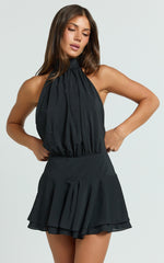 Bryonie Mini Dress - Backless Halter Dress in Black