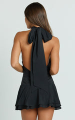 Bryonie Mini Dress - Backless Halter Dress in Black