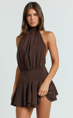 Bryonie Mini Dress - Backless Halter Dress in Chocolate