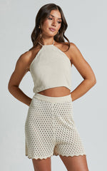 Caja Short - Wavy Hem Detail Knit Shorts in Nutmeg/Shell