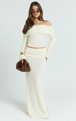 Calla Maxi Skirt - Split Gathered Fold Skirt in Cream