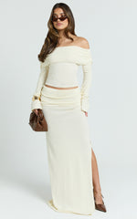 Calla Maxi Skirt - Split Gathered Fold Skirt in Cream