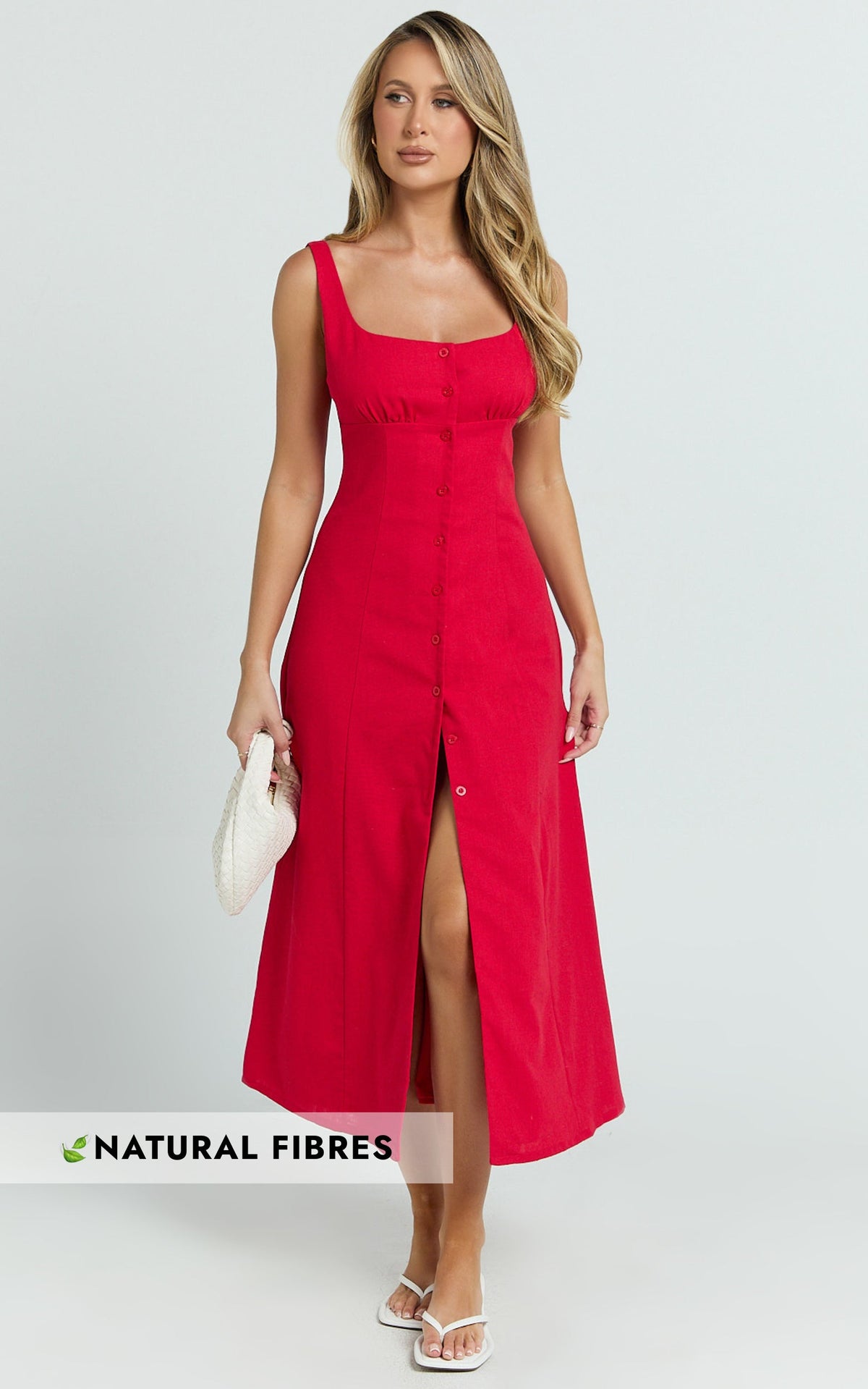 Cameron Midi Dress - Button Front Tie Back Dress in Red