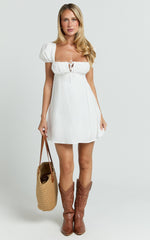 Candace Mini Dress - Square Neck Babydoll Dress in White