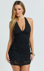 Candice Mini Dress - Georgette Bust Lace Skirt Dress in Black