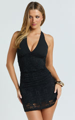 Candice Mini Dress - Georgette Bust Lace Skirt Dress in Black