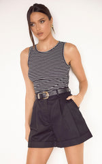 Khaimy Shorts - High Waisted Cuffed Shorts in Black