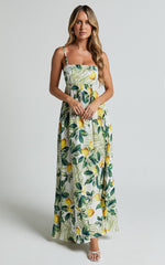 Cardi Maxi Dress - Strappy Straight Neck A Line Dress in Yellow