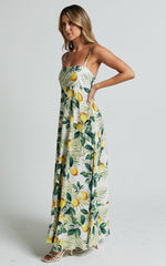 Cardi Maxi Dress - Strappy Straight Neck A Line Dress in Yellow