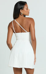Carley Mini Dress - One Shoulder Tulip Hem Dress in White