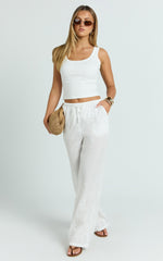 Carley Pants - Embroidered Relaxed Wide Leg Pants in White