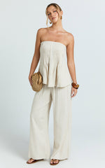 Carli Two Piece Top and Pants Set - Cotton Tube Pant Set in Beige