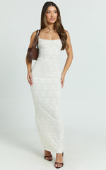 Carly Maxi Dress - Stretch Lace Scoop Neck Dress in Off White