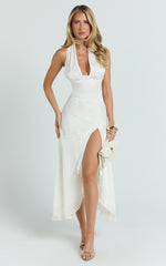 Carmela Midi Dress - Gather Bust and Shoulder Strap With Front Leg Split Dress in Off White