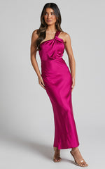 Carmella Midi Dress - One Shoulder Twist Detail Dress in Grape
