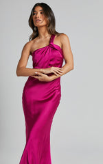 Carmella Midi Dress - One Shoulder Twist Detail Dress in Grape