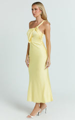 Carmella Midi Dress - One Shoulder Twist Detail Dress in Butter Yellow