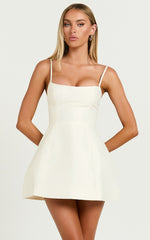 Carolina Mini Dress - Scoop Neck Panel Bodice Dress in Off White