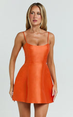Carolina Mini Dress - Scoop Neck Panel Bodice Dress in Orange