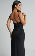 Carrie Maxi Dress - Cowl Back Lace Insert Dress in Black