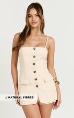 Carter Top - Longline Linen Strap Vest Top in Sand