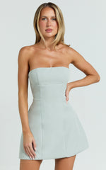 Catharine Mini Dress - Strapless A Line Dress in Sage
