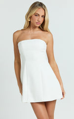 Catharine Mini Dress - Strapless A Line Dress in White