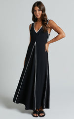 Cathleen Midi Dress - Ribbed Sleeveless Low Back Dress in Black