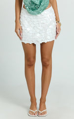 Cathryn Mini Skirt - Shell Sequin Mini Skirt in White