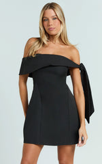 Cecilia Mini Dress - Off Shoulder Tie Detail Dress in Black