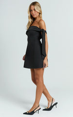 Cecilia Mini Dress - Off Shoulder Tie Detail Dress in Black