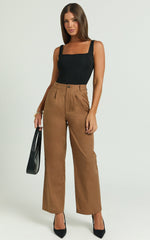 Celenia Linen Blend Pants - High Waisted Wide Leg Pants in Tobacco