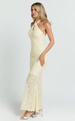 Celeste Maxi Dress - Sequin Halter Low Back Dress in Lemon