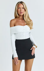 Charisse Bodysuit - Off Shoulder Button Down Bodysuit in White