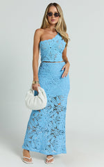 Charlene Maxi Skirt - Crochet Fit And Flare Skirt in Blue