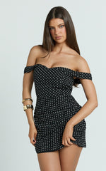 Charlie Mini Dress - Polka Dot Off Shoulder Gathered Dress in polkadot