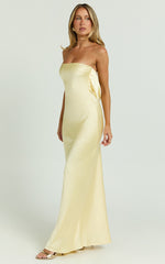 Charlita Maxi Dress - Strapless Cowl Back Satin Dress in Butter Yellow