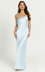 Charlita Maxi Dress - Strapless Cowl Back Satin Dress in Light Blue