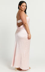 Charlita Maxi Dress - Strapless Cowl Back Satin Dress in Pale Pink