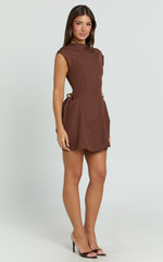 Charlita Mini Dress - Structured Dress with Hardware Detail in Brown