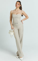 Charlize Top - Spaghetti Strap Scoop Neck Top in Stone