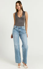 Charlotte Bodysuit - V Neck Bodysuit in Charcoal