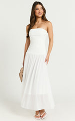 Cherie Midi Dress - Strapless Drop Waist Dress in Ivory