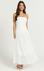 Cherie Midi Dress - Strapless Drop Waist Dress in Ivory